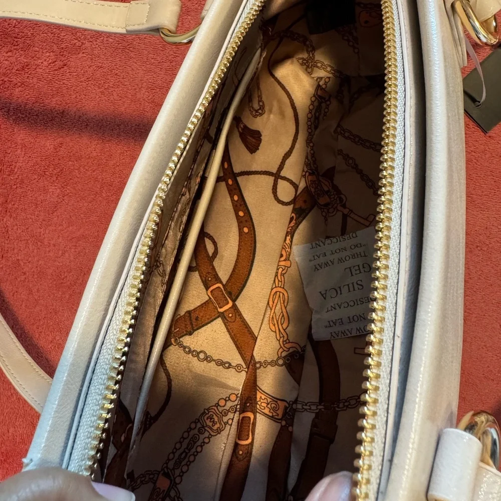 Cream Shoulder Bag with Lace-Up Side Detail - Picture 10 of 13